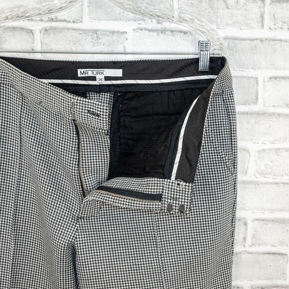 MR TURK Men's Slim fit Houndstooth Trouser Pants Black white size 36 - Picture 4 of 10